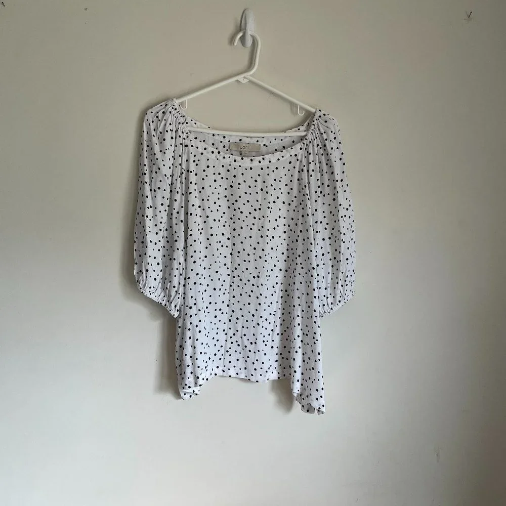 White Polka Dot Peasant Blouse - Women